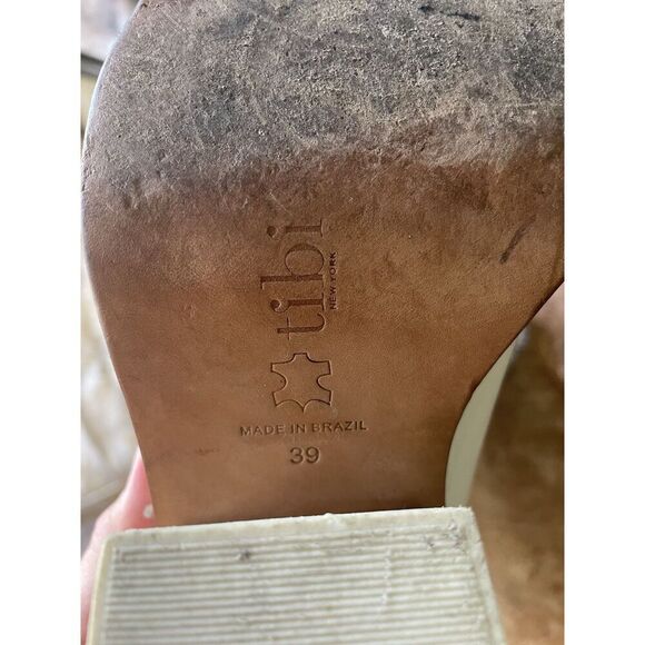 Tibi White Leather Open Toe Mules Cork Block Heel Sandals Size 39 US 8.5 - Picture 8 of 8